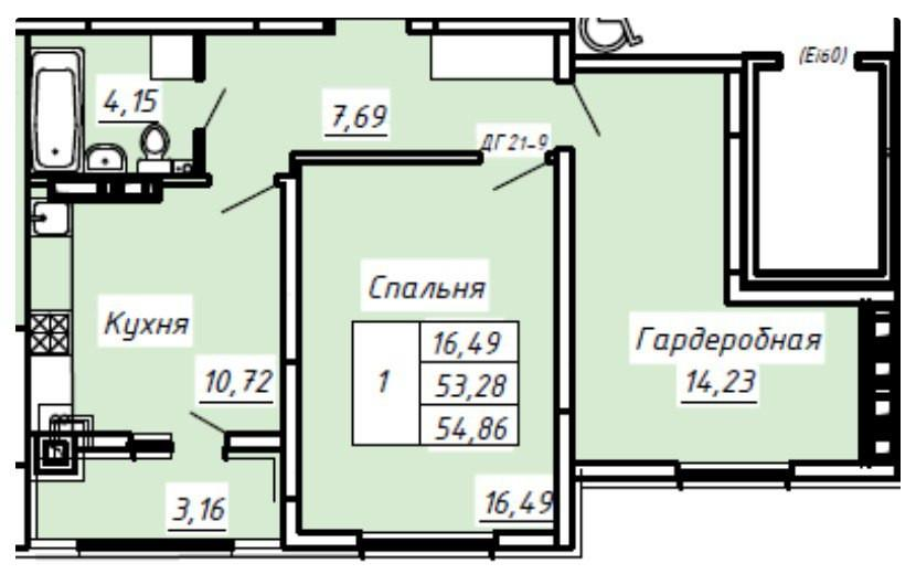 1-комнатная 54.9 м2 в ЖК undefined корпус null этаж 4