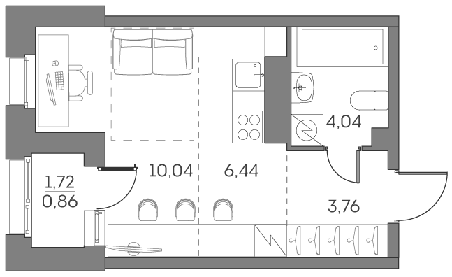 Студия 25 м2 в ЖК Аквилон Beside 2.0 корпус null этаж 13