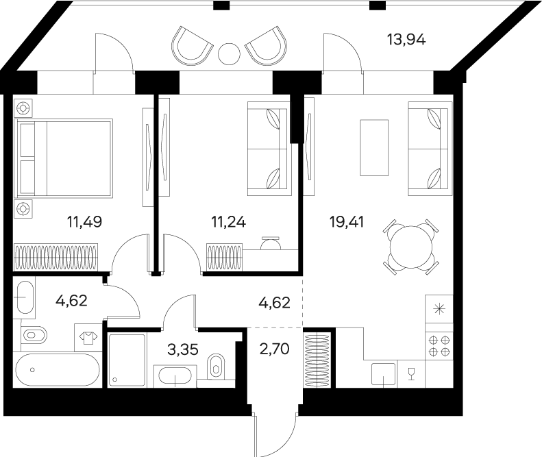 2-комнатная 64 м2 в ЖК Forst корпус null этаж 5
