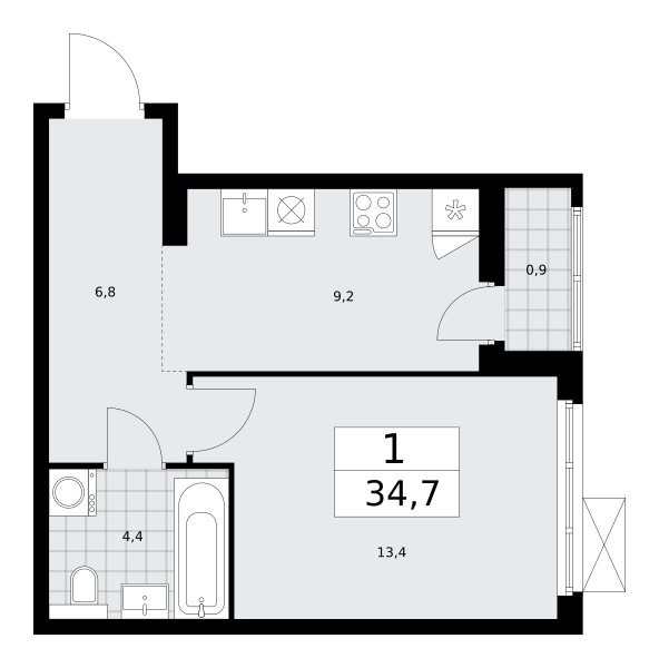 1-комнатная 34 м2 в ЖК Бунинские кварталы корпус null этаж 8