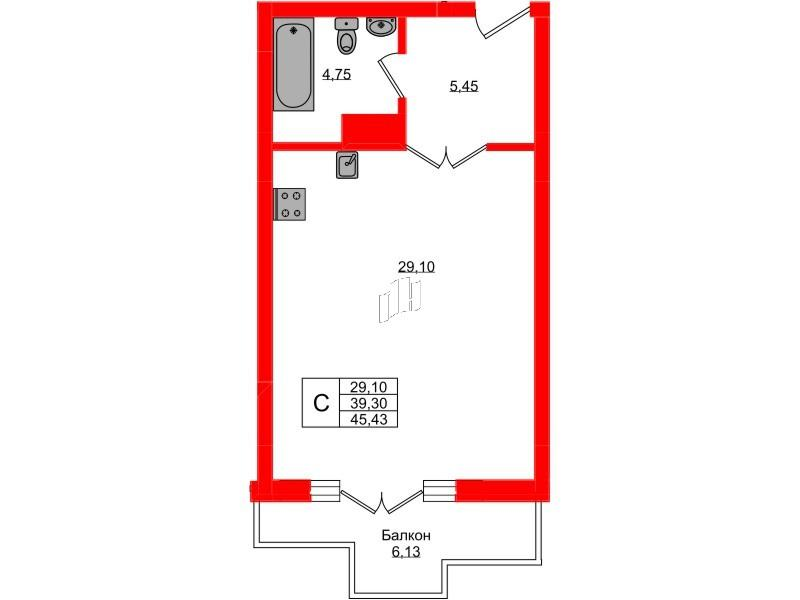Студия 45 м2 в ЖК Русь корпус null этаж 3