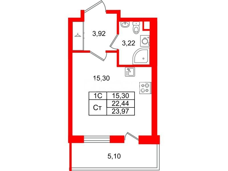 Студия 22 м2 в ЖК Парадный ансамбль корпус null этаж 2
