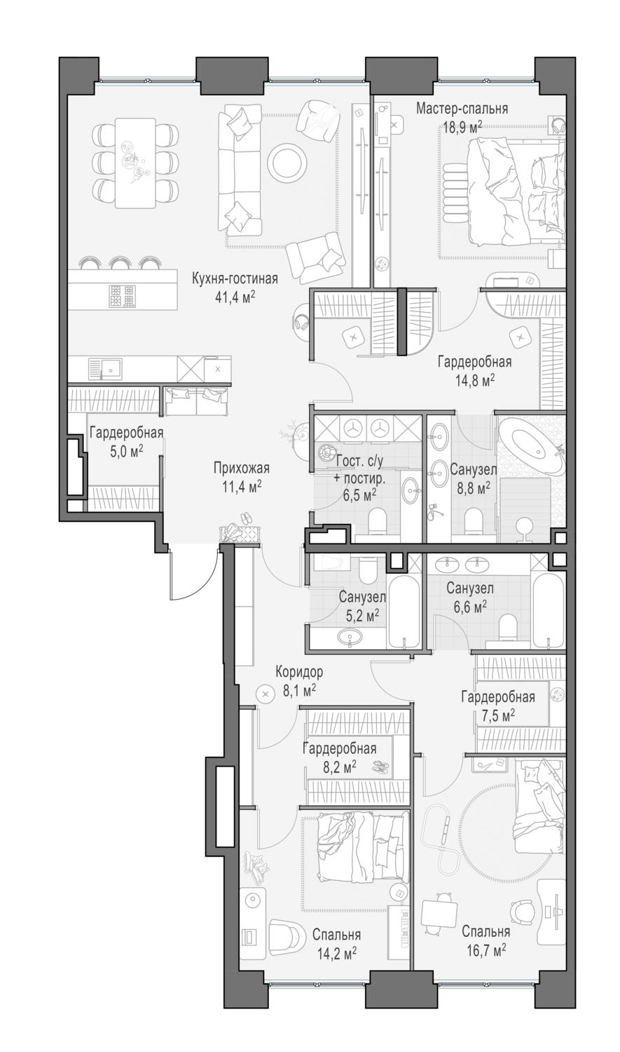 5-комнатная 173 м2 в ЖК Роскошный квартал LIFE TIME корпус null этаж 4