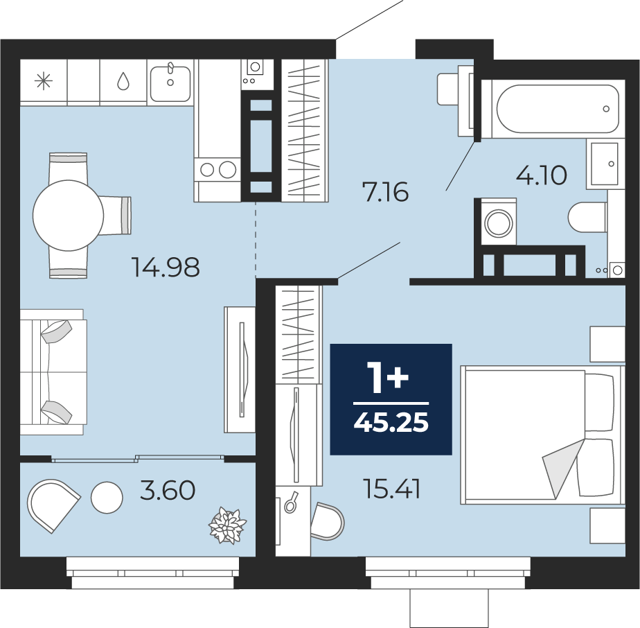 1-комнатная 41 м2 в ЖК Прео корпус null этаж 11
