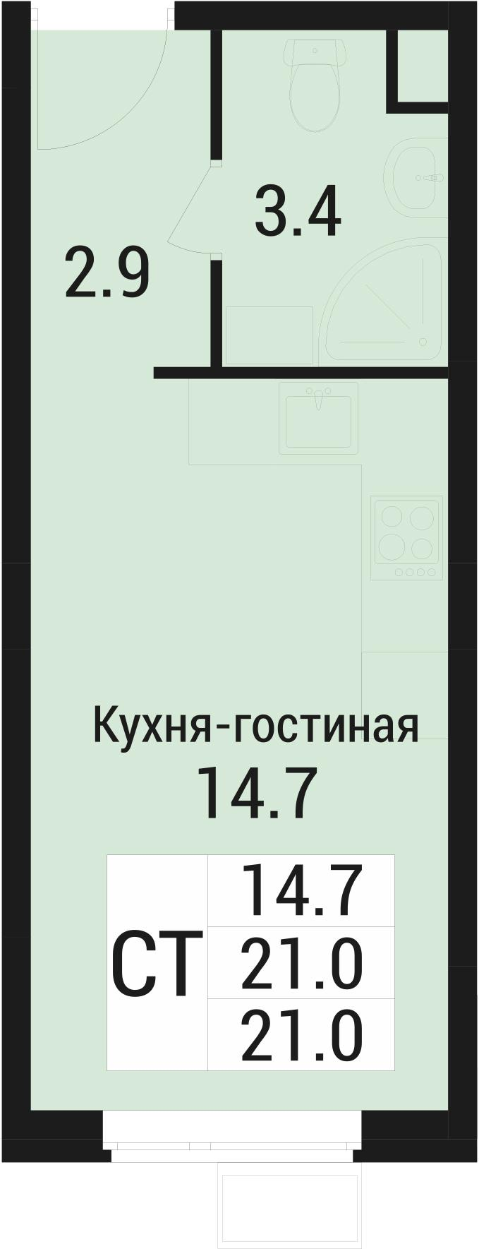 Студия 21 м2 в ЖК Дом в Малаховке корпус null этаж 1