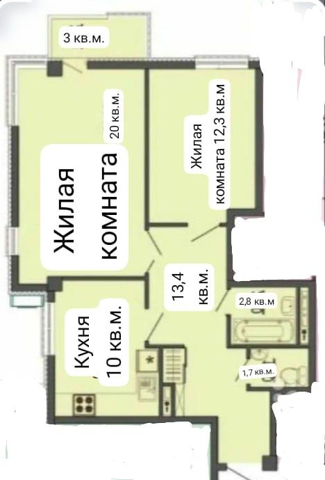 2-комнатная 61 м2 в ЖК undefined корпус null этаж 4
