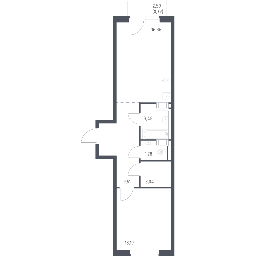 1-комнатная 48 м2 в ЖК Квартал Торики корпус null этаж 5