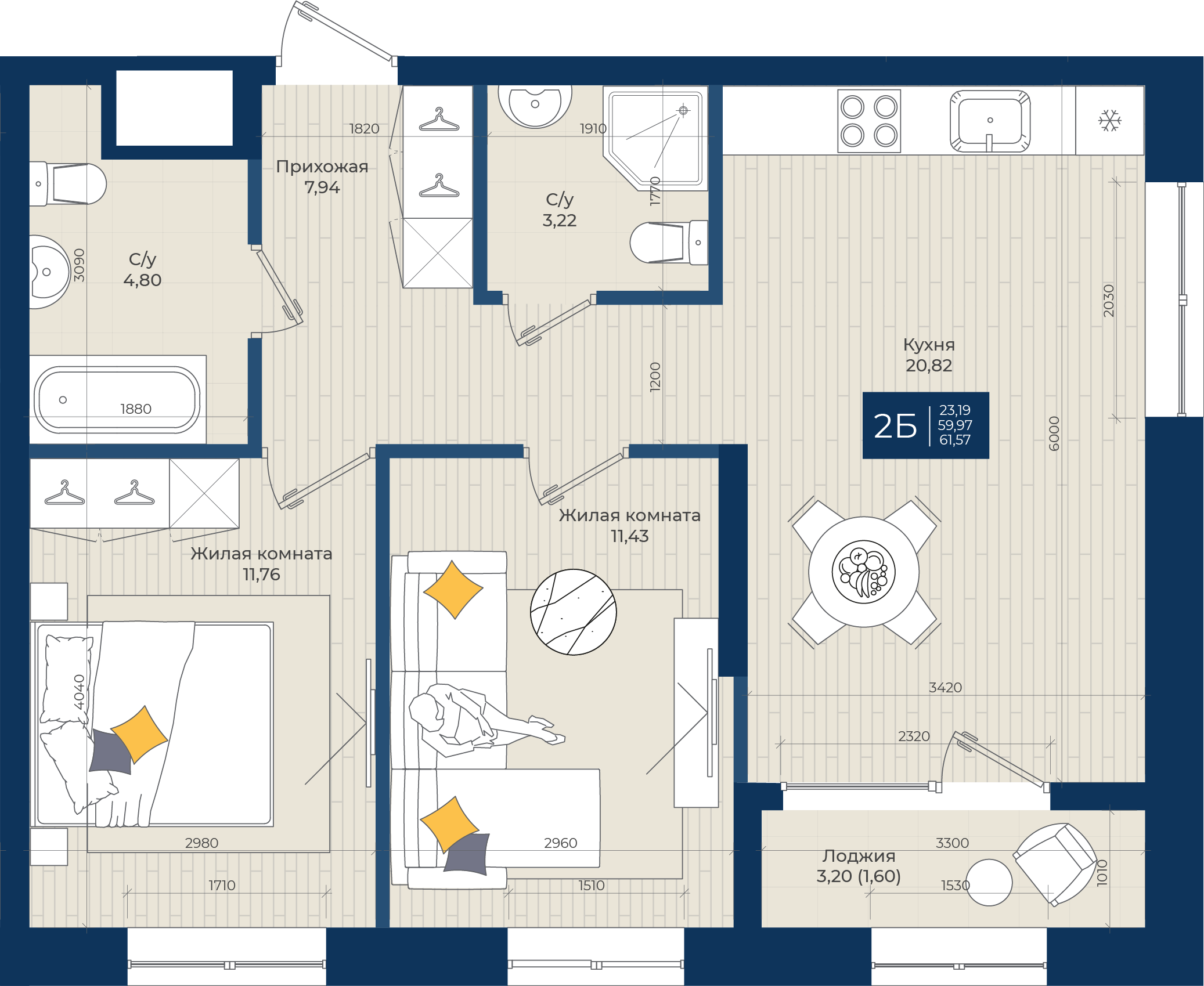 2-комнатная 61 м2 в ЖК NOVA корпус null этаж 12