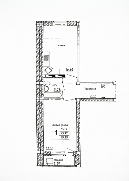 1-комнатная 42.9 м2 в ЖК undefined корпус null этаж 3