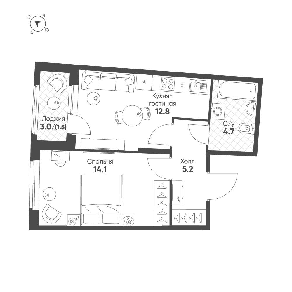 1-комнатная 38 м2 в ЖК Ягодное Река Парк корпус null этаж 4