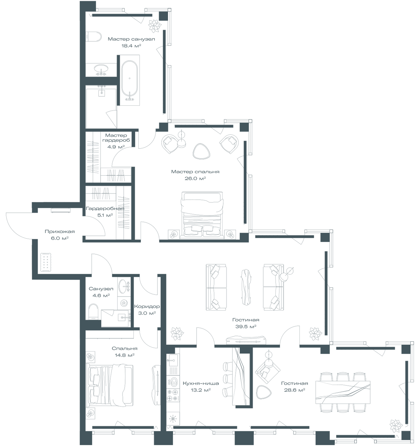 2-комнатная 164 м2 в ЖК Opus корпус null этаж 4