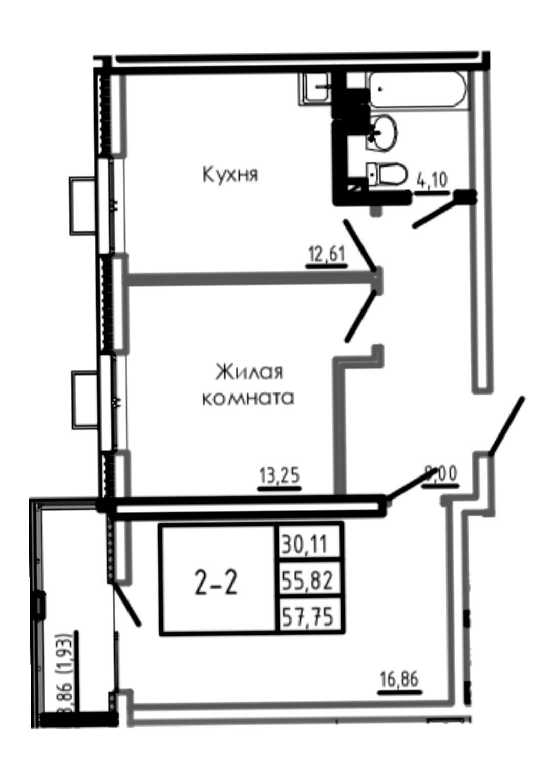 3-комнатная 57.8 м2 в ЖК undefined корпус null этаж 3