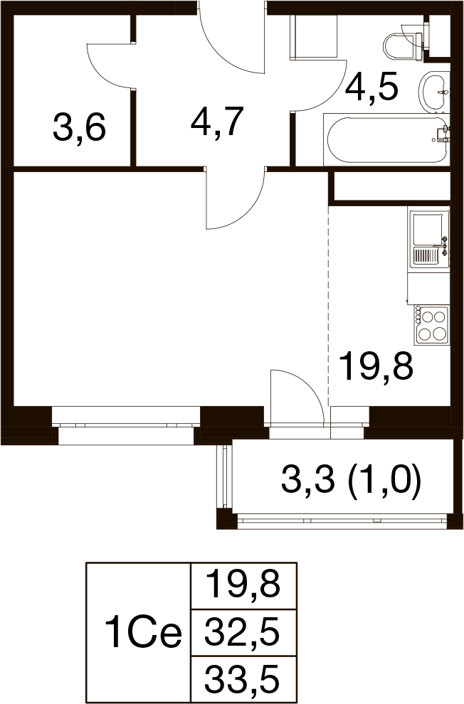 Студия 32 м2 в ЖК Идеал корпус null этаж 4