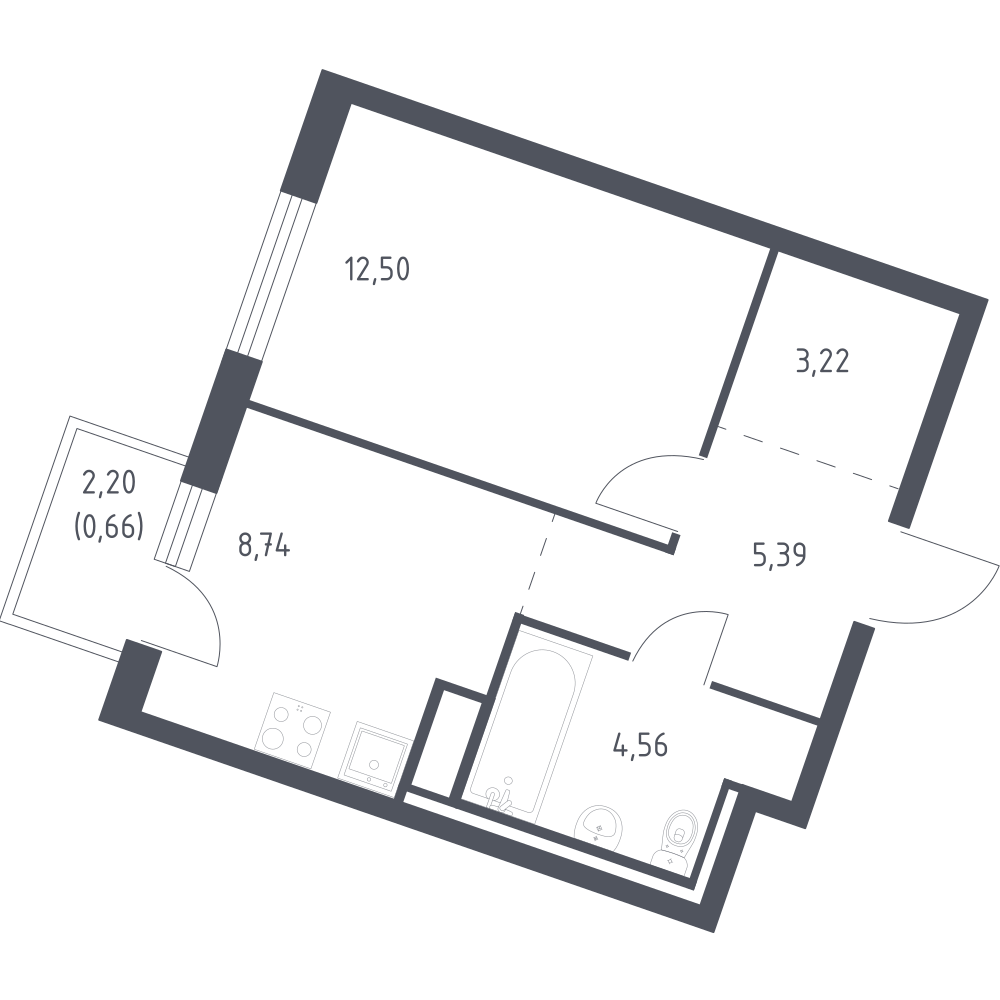 1-комнатная 35 м2 в ЖК Квартал Лаголово корпус null этаж 2