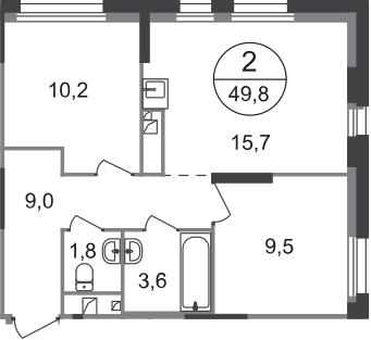 2-комнатная 49 м2 в ЖК Первый Московский корпус null этаж 7