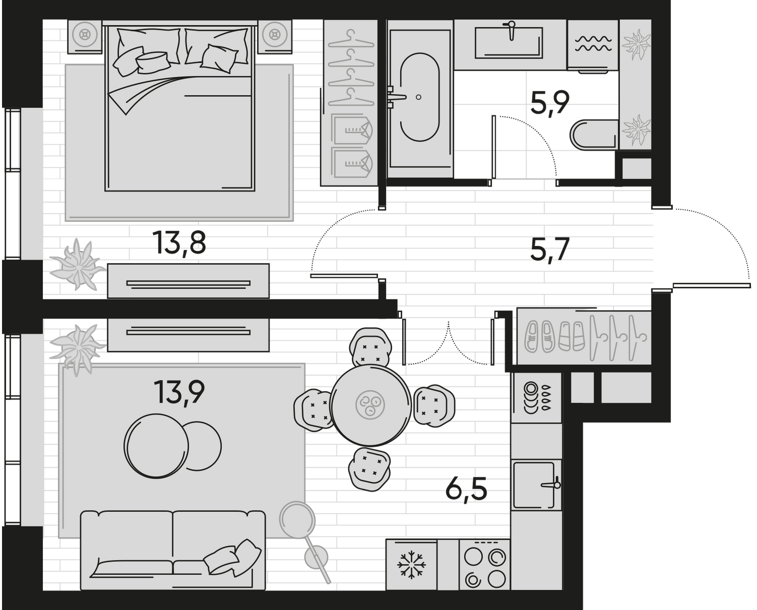 2-комнатная 45 м2 в ЖК Pride корпус null этаж 8