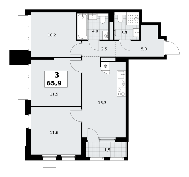 3-комнатная 65 м2 в ЖК Деснаречье корпус null этаж 13
