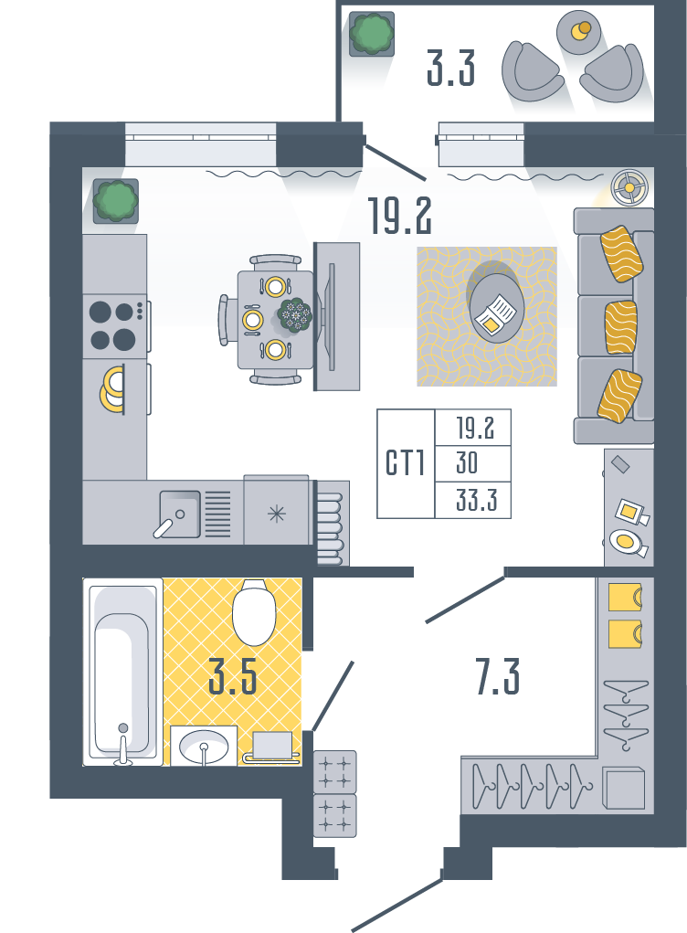 Студия 33 м2 в ЖК Солнечный город корпус null этаж 14