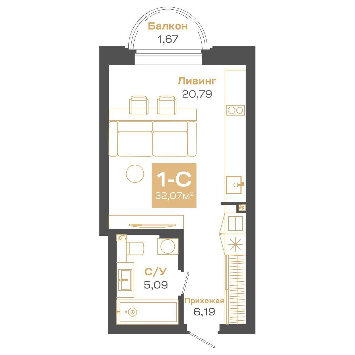 Студия 32 м2 в ЖК Пульсар корпус null этаж 19