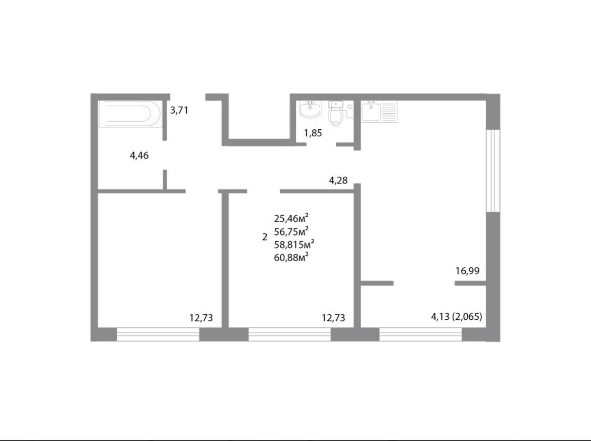 3-комнатная 58 м2 в ЖК undefined корпус null этаж 14