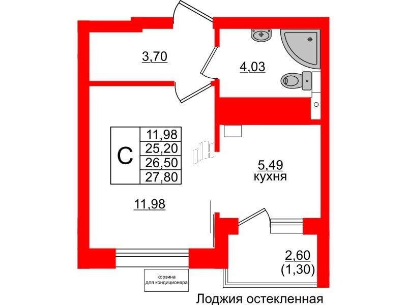 Студия 26 м2 в ЖК Lake City-11 корпус null этаж 3
