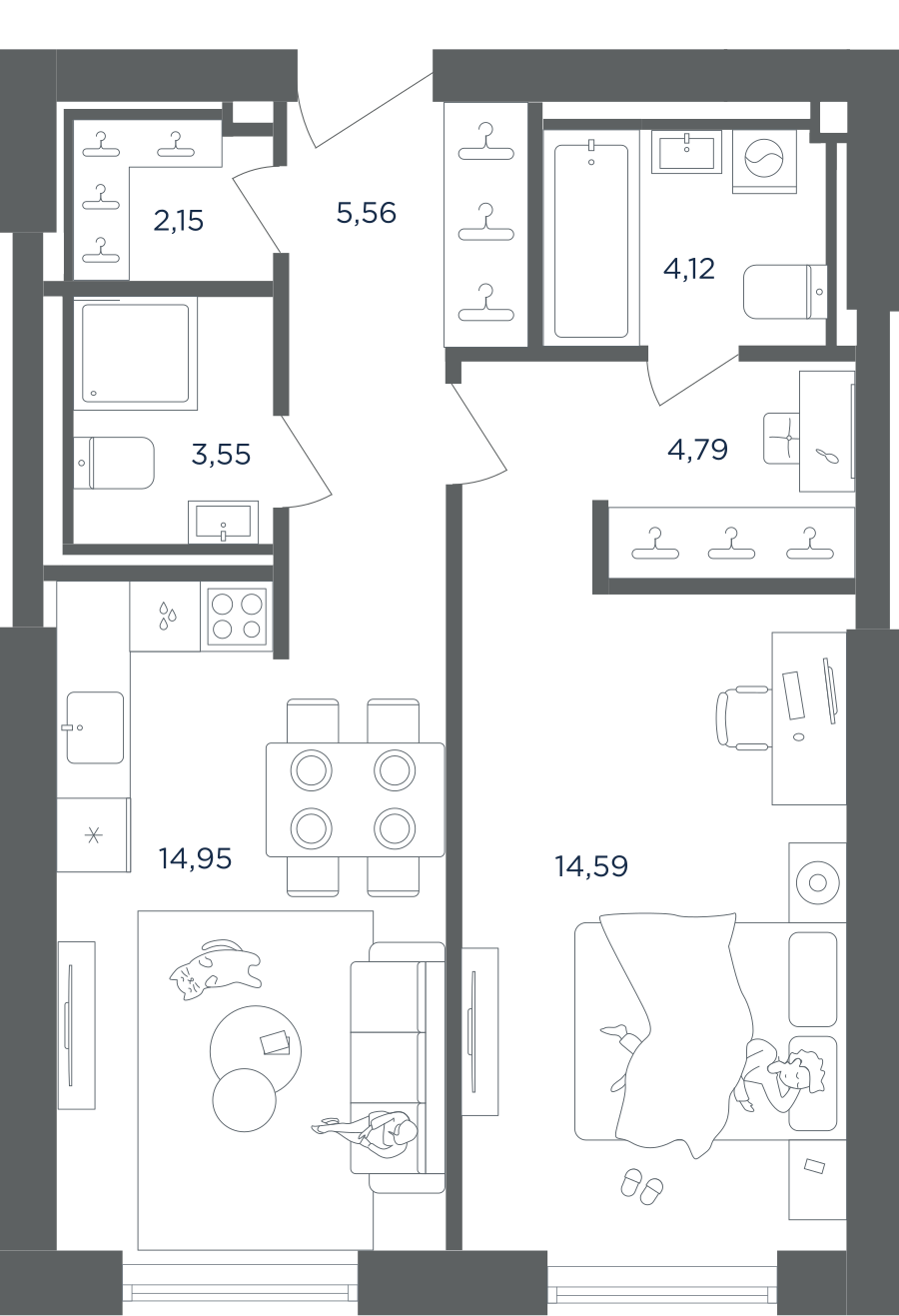 1-комнатная 49 м2 в ЖК ULTIMACity корпус null этаж 7
