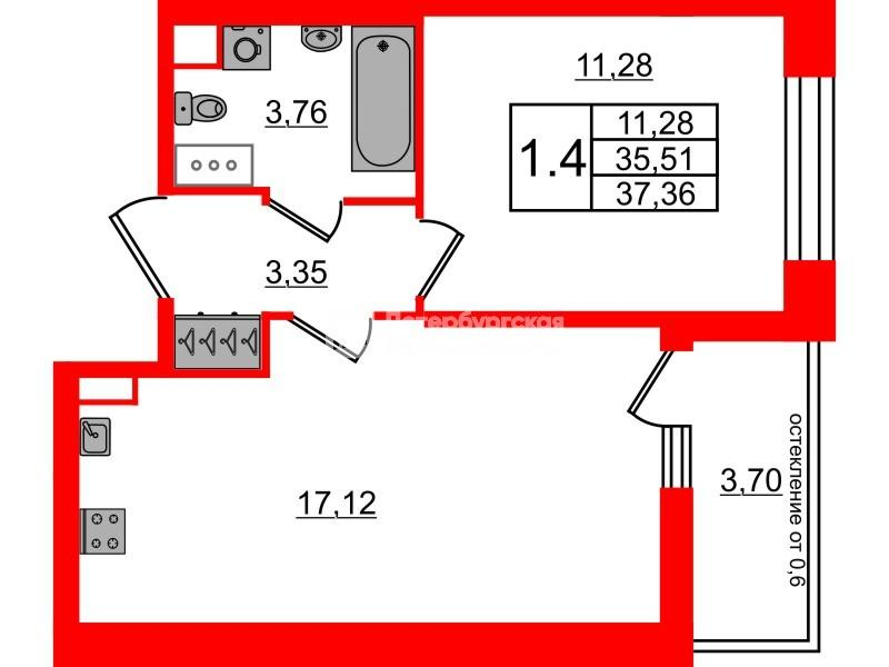 1-комнатная 35 м2 в ЖК Астра Континенталь корпус null этаж 10