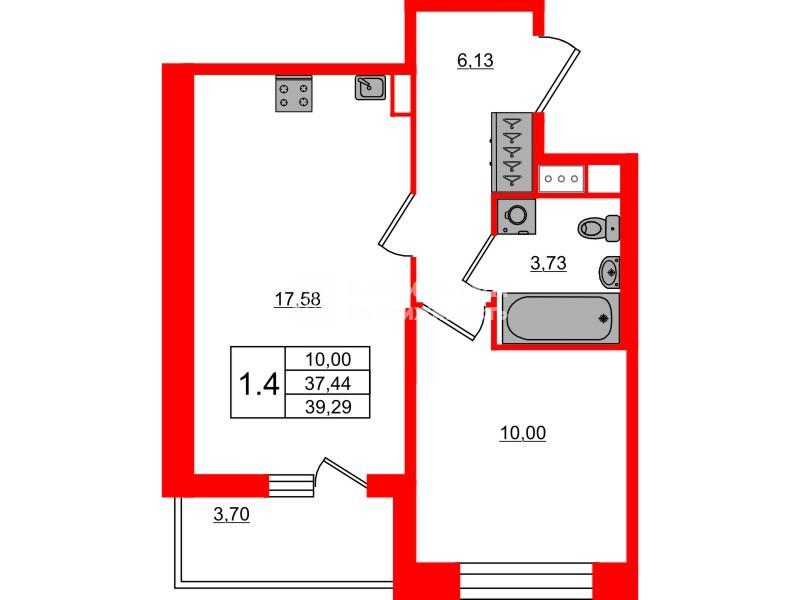 1-комнатная 37 м2 в ЖК Астра Континенталь корпус null этаж 9