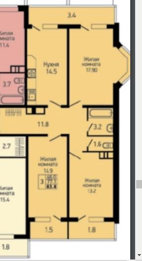 3-комнатная 76.6 м2 в ЖК undefined корпус null этаж 10