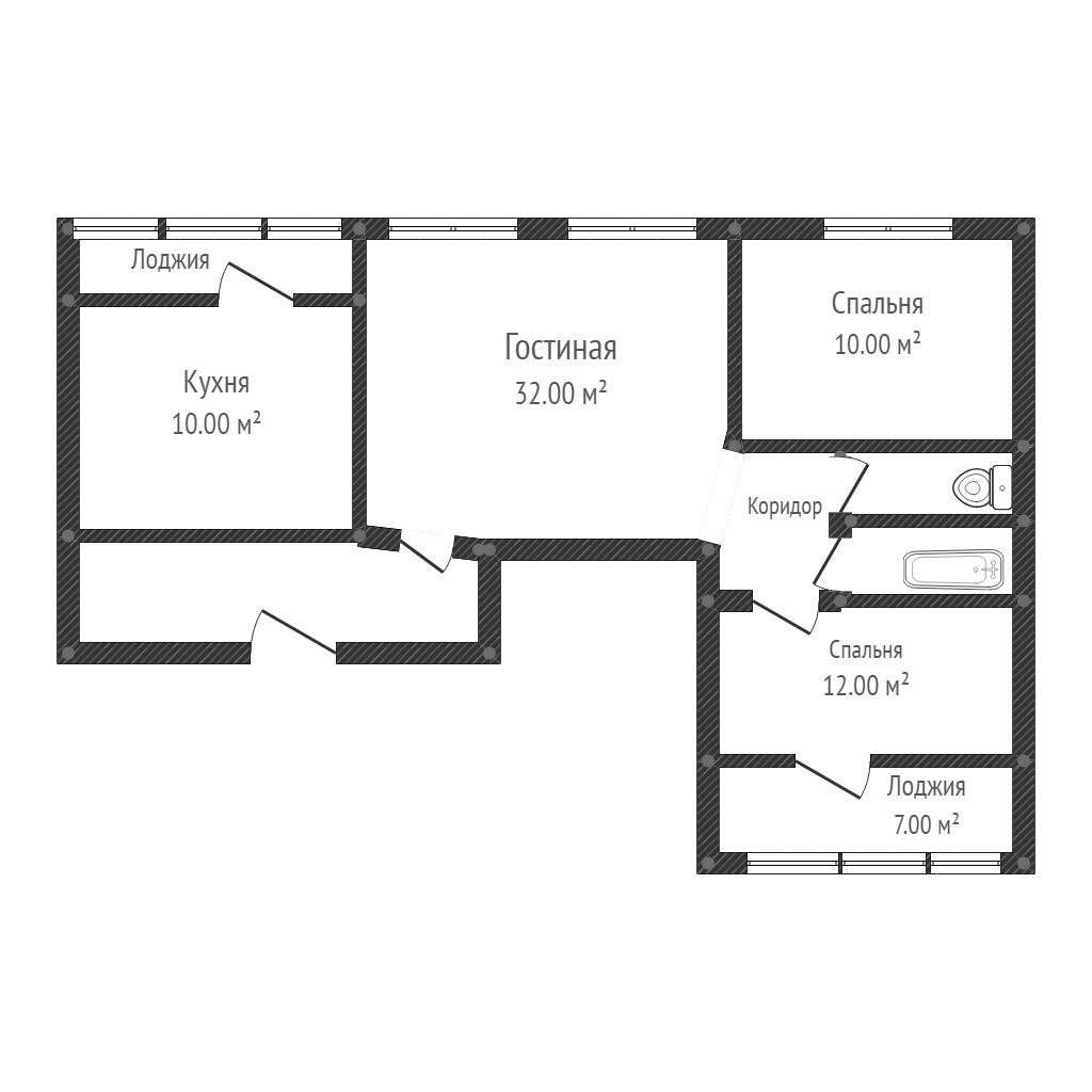 3-комнатная 86 м2 в ЖК undefined корпус null этаж 2