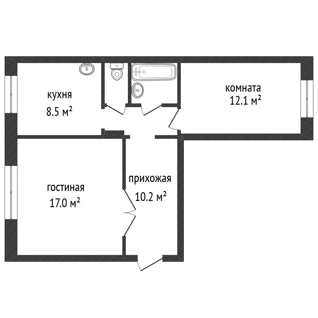 2-комнатная 51.3 м2 в ЖК undefined корпус null этаж 1