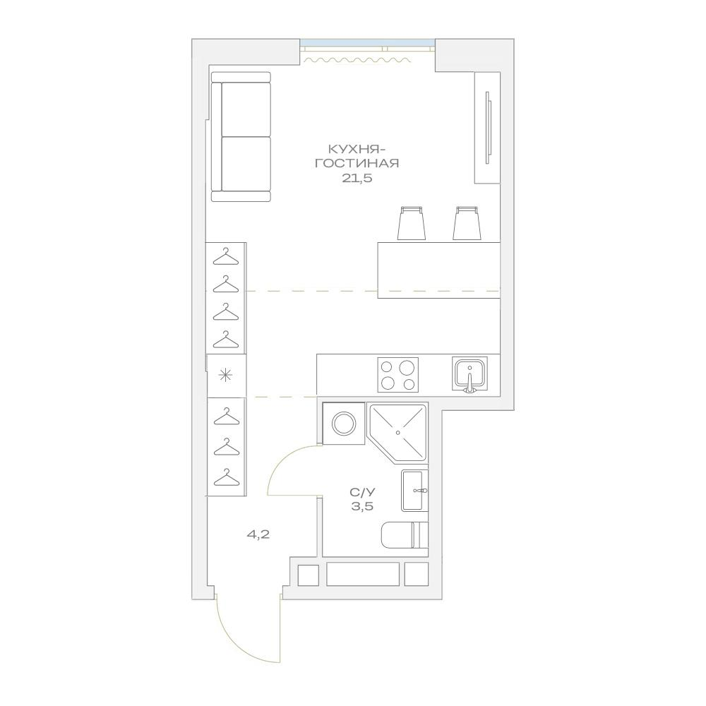 Студия 29 м2 в ЖК Детали корпус null этаж 15