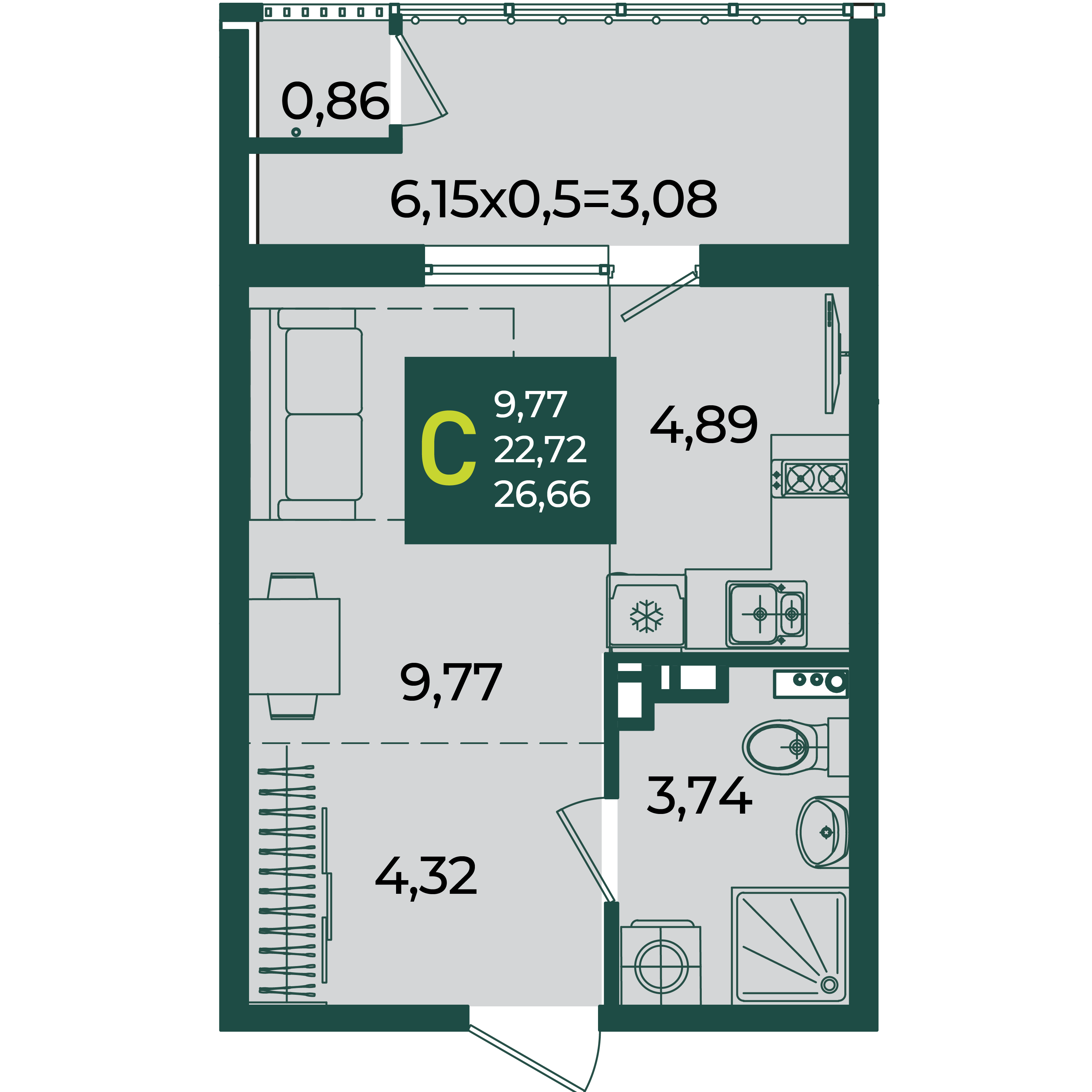 Студия 26 м2 в ЖК Образцово корпус null этаж 9