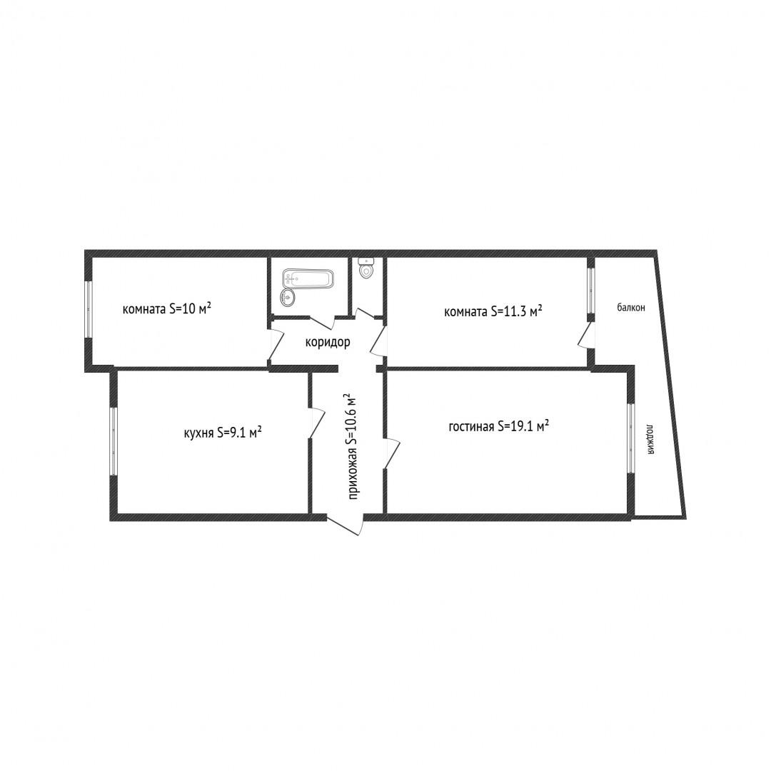 3-комнатная 74 м2 в ЖК undefined корпус null этаж 6