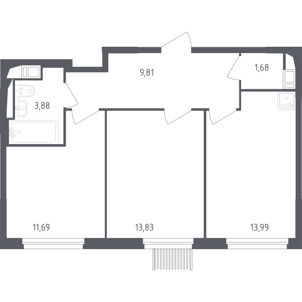 2-комнатная 54 м2 в ЖК Мытищи Парк корпус null этаж 3