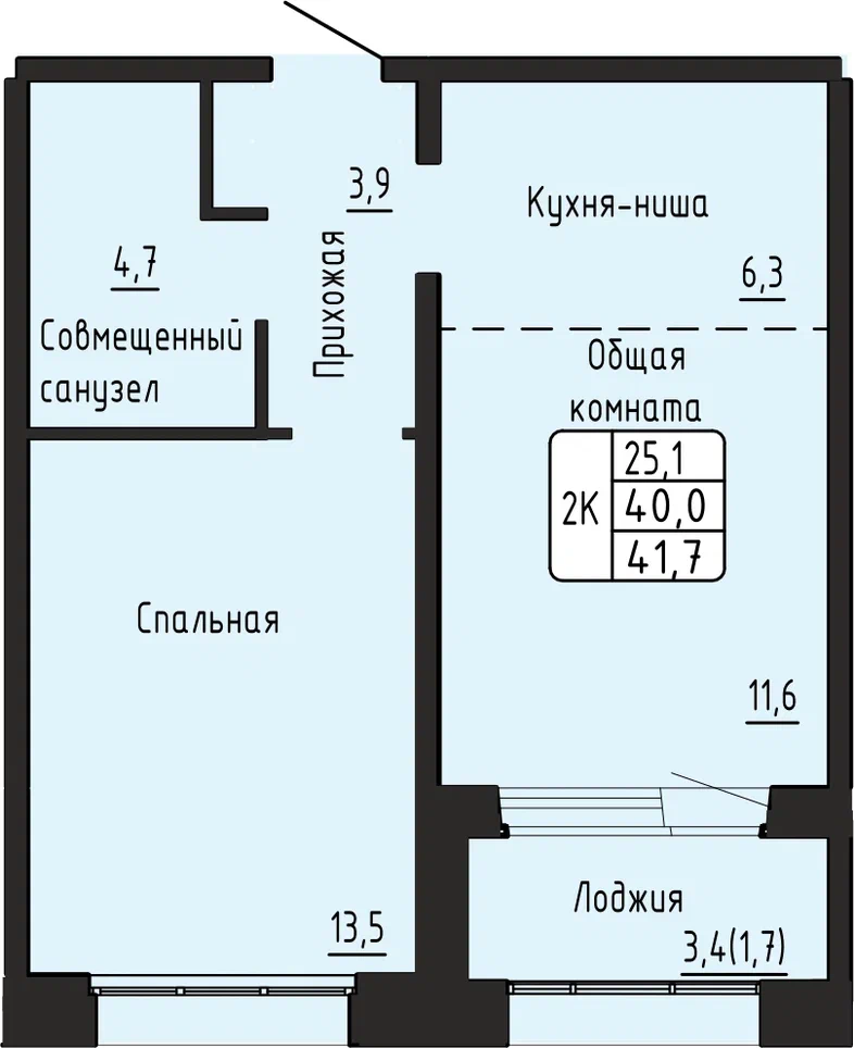 2-комнатная 41 м2 в ЖК Гренландия корпус null этаж 11