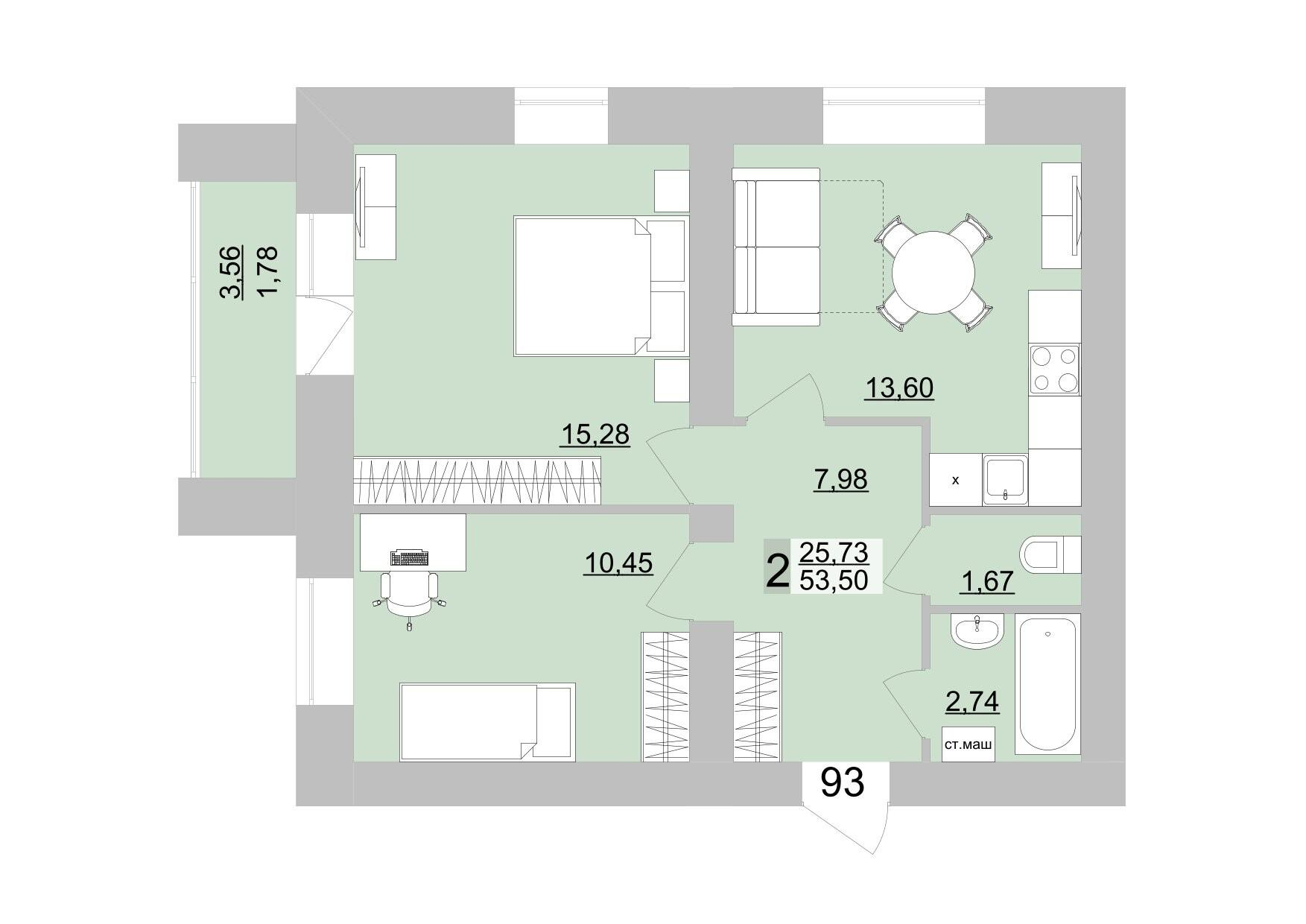 2-комнатная 55 м2 в ЖК Философия Идеалистов на Театральной корпус null этаж 16
