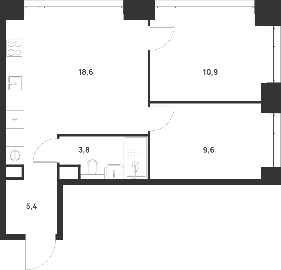 2-комнатная 48 м2 в ЖК Voice Towers корпус null этаж 3