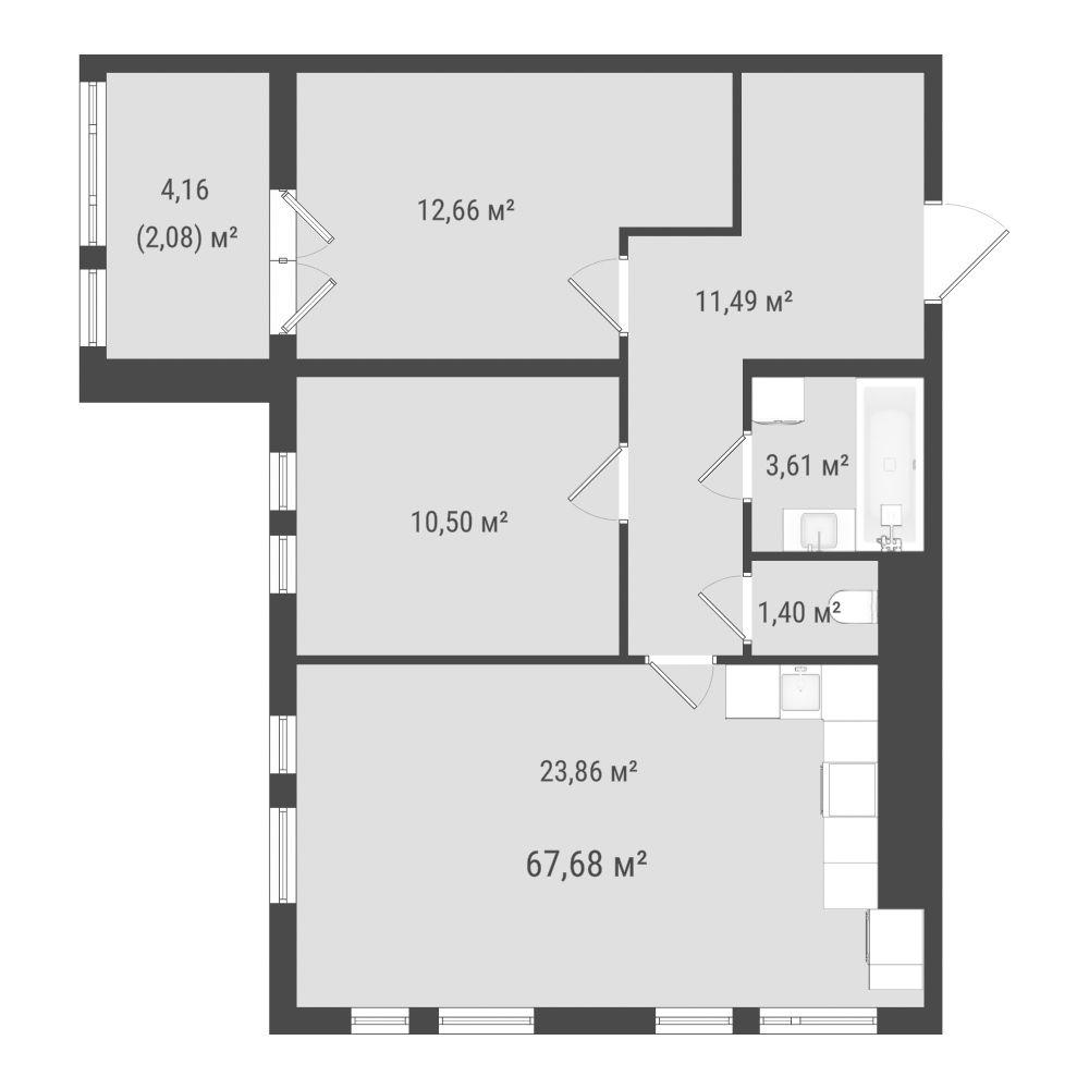 2-комнатная 65 м2 в ЖК Зеленая планета на Мира корпус null этаж 10