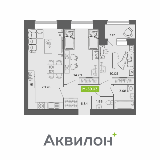 Студия 59 м2 в ЖК Аквилон ROSA корпус null этаж 8