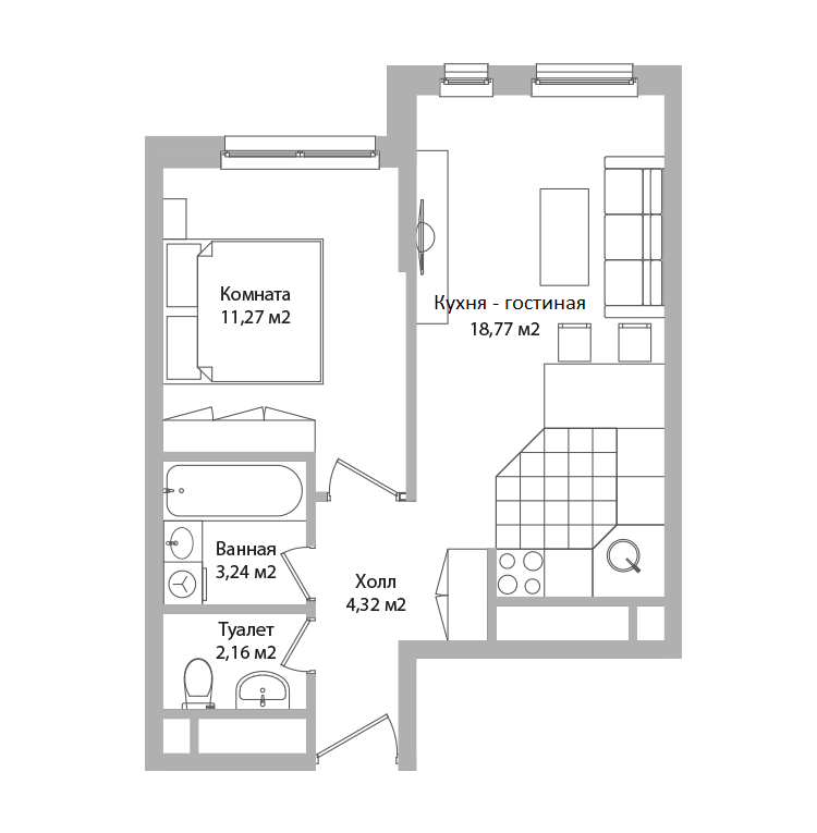 Студия 39 м2 в ЖК Адрес корпус null этаж 9