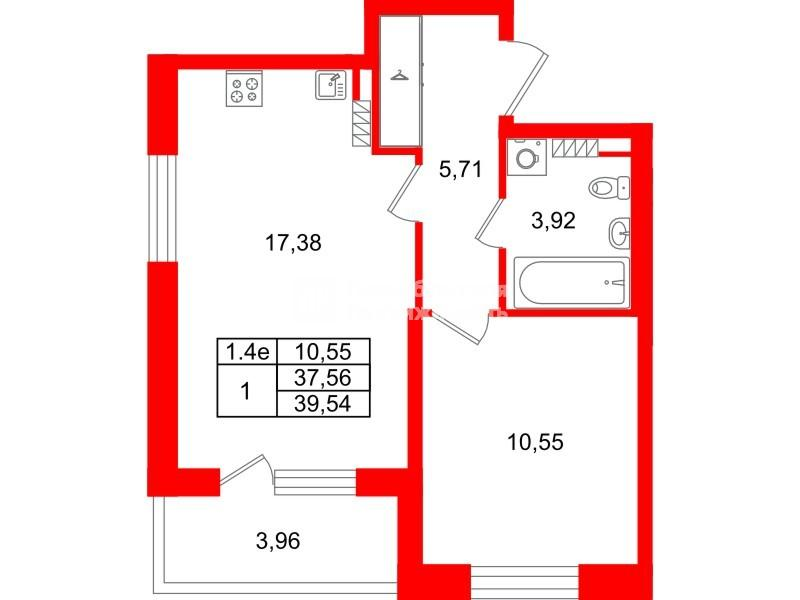 1-комнатная 37 м2 в ЖК Парадный ансамбль корпус null этаж 5