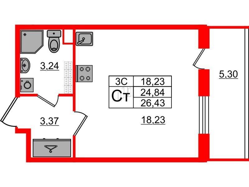 Студия 24 м2 в ЖК Парадный ансамбль корпус null этаж 5