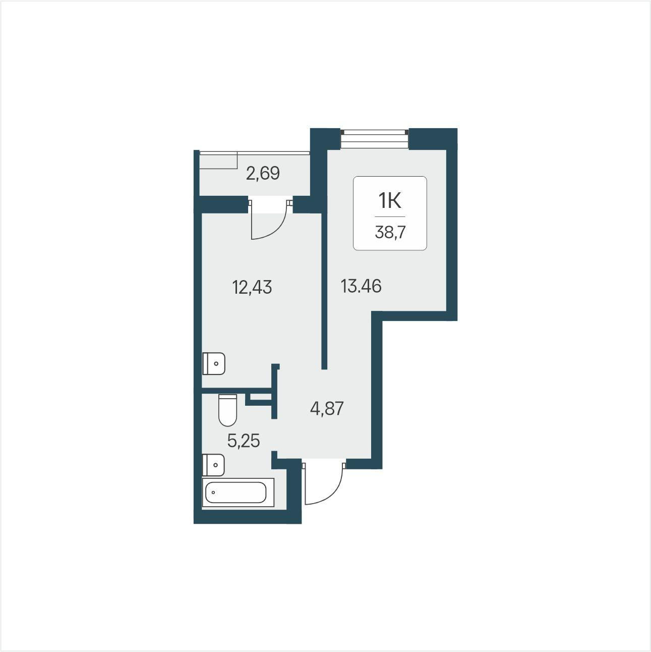 1-комнатная 38 м2 в ЖК Расцветай в Солнечном корпус null этаж 2