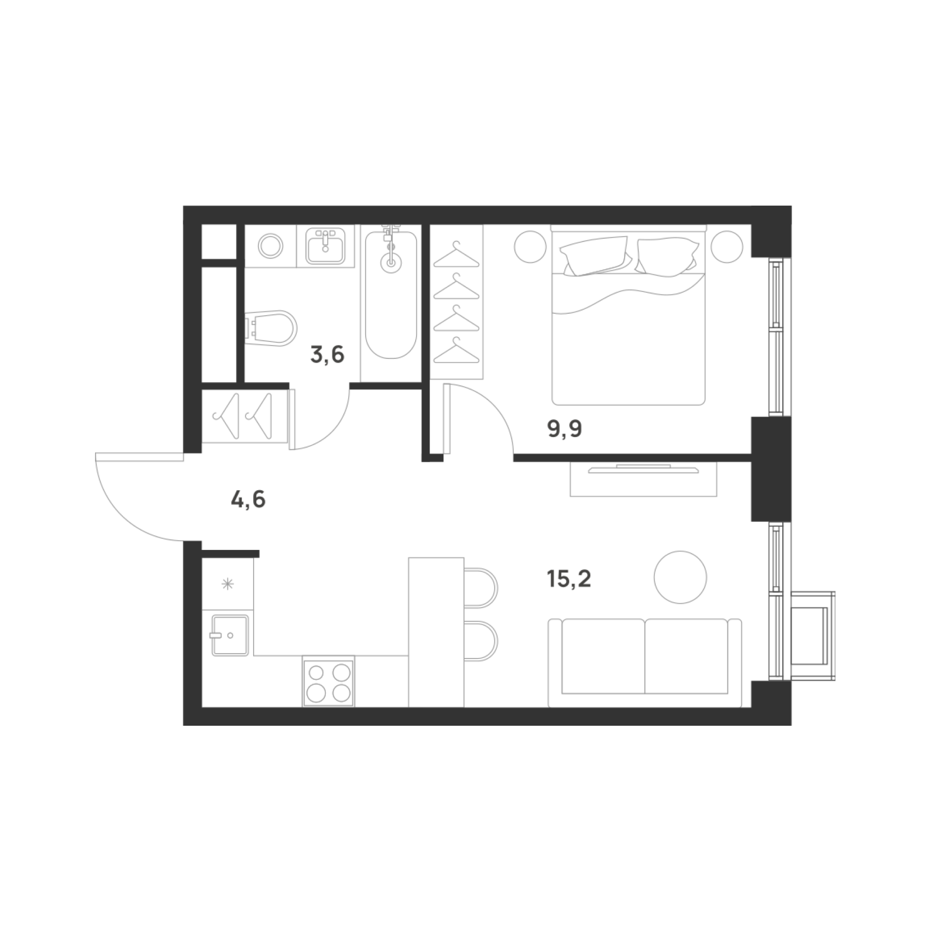 1-комнатная 33 м2 в ЖК Foreville корпус null этаж 15