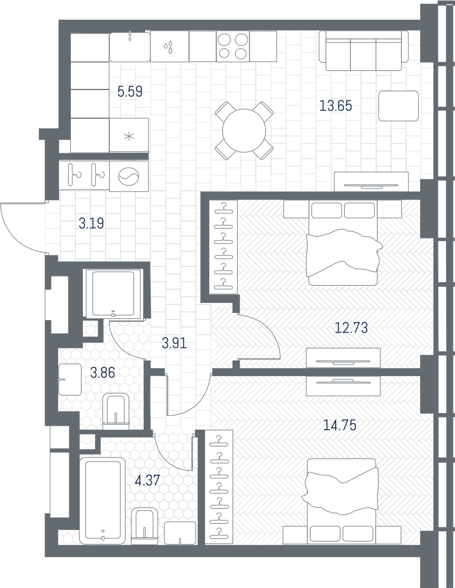 2-комнатная 62 м2 в ЖК TATE корпус null этаж 29