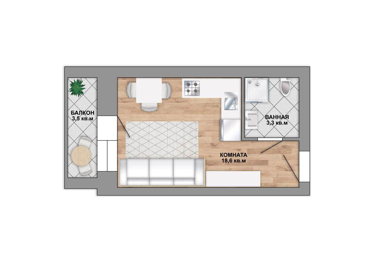 Студия 24 м2 в ЖК undefined корпус null этаж 5