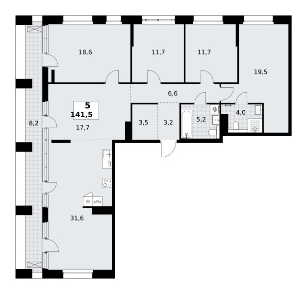 5-комнатная 141 м2 в ЖК Хольм корпус null этаж 14