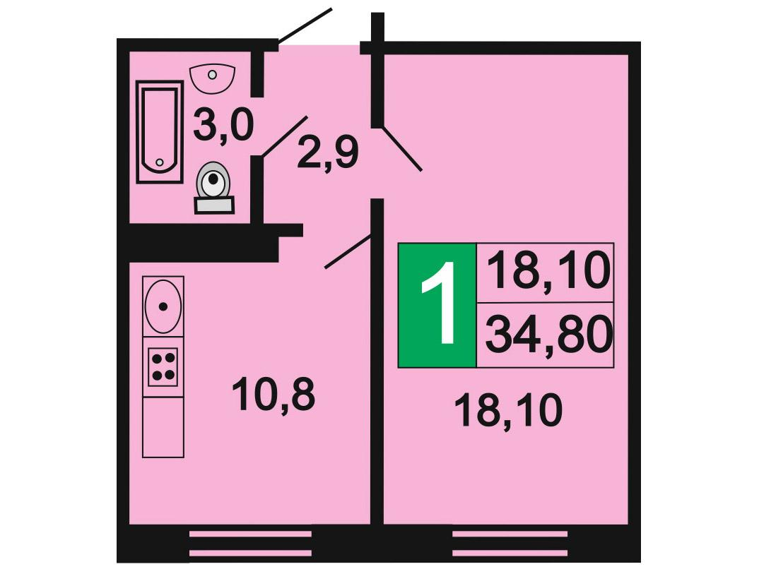 1-комнатная 35 м2 в ЖК Борисоглебское корпус null этаж 2