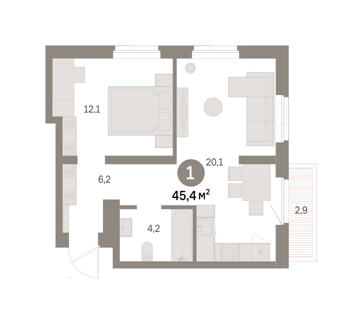 1-комнатная 45 м2 в ЖК Шишимская горка корпус null этаж 4